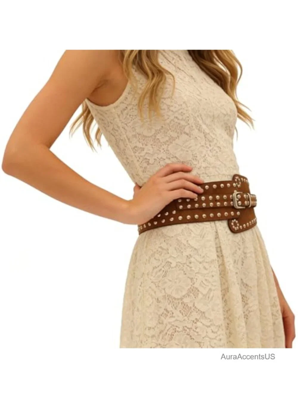 Wide Elastic Stretch Waist Belt Chunky Studded Belt for Dresses